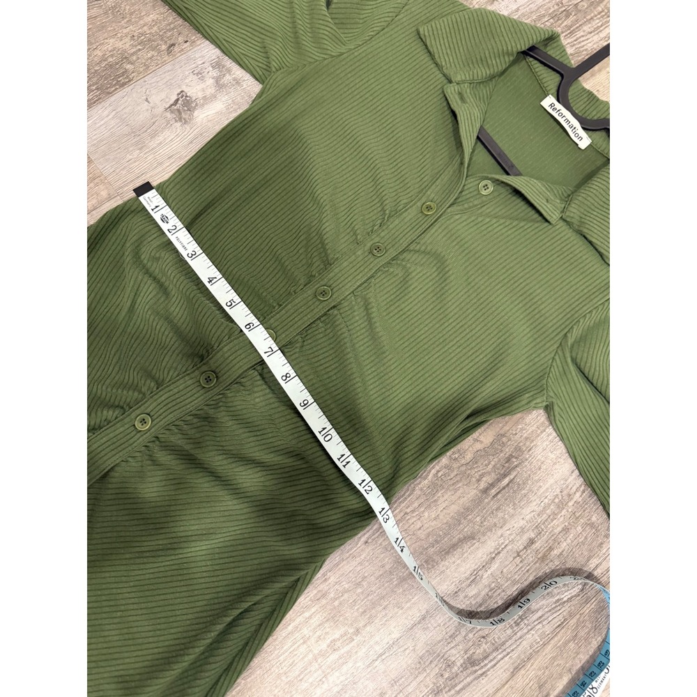 Reformation Amy Knit Green Ribbed Ruched Button Up Mini Dress Small - Picture 5 of 8